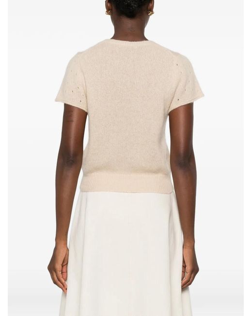 Dorothee Schumacher Natural Perforated-Detail Short-Sleeve Top