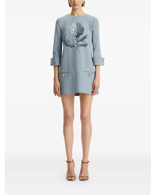 Oscar de la Renta Blue Cotton Mini Dress