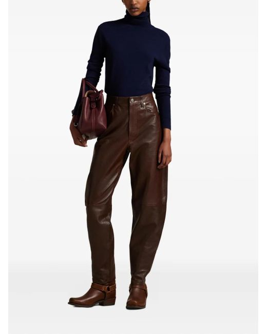 Polo Ralph Lauren Brown Leather High-waisted Trousers