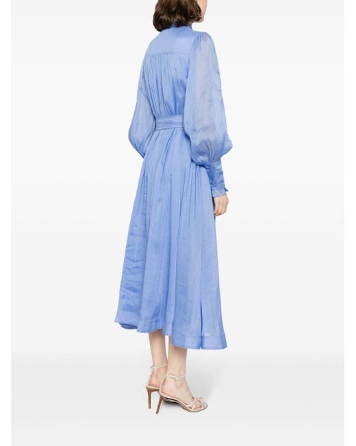 Aje. Blue Linen-blend Pleated Shirtdress