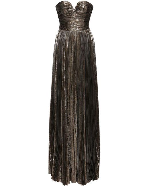 Oscar de la Renta Silk Metallic-effect Pleated Dress in Brown | Lyst Canada