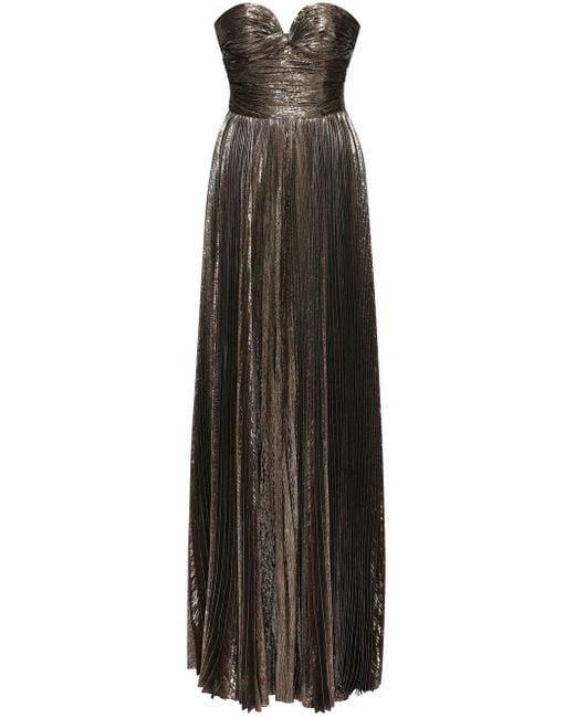 Oscar de la Renta Brown Metallic-effect Pleated Dress