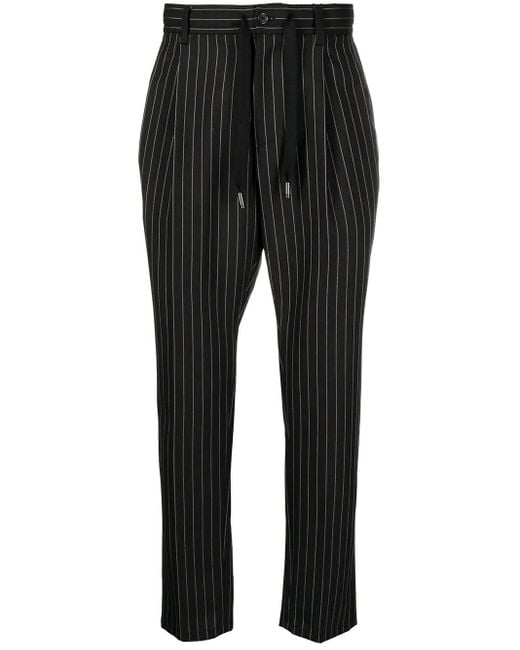 Dolce & Gabbana Black Cropped Pinstripe Trousers for men