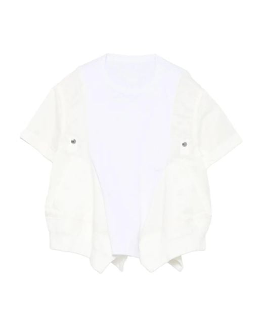Sacai Top Met Korte Mouwen En Knoopdetails in het White