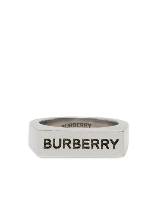Burberry White Engraved Palladium-plated Signet Ring for men