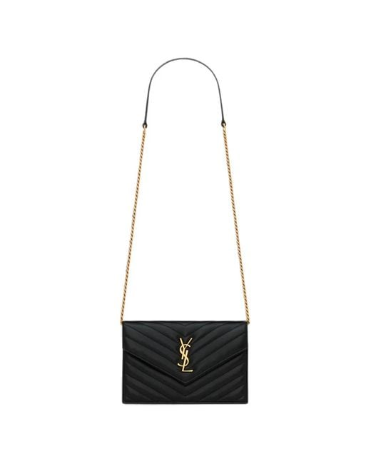 Saint Laurent White Cassandre Quilted Chevron-Pattern Clutch Bag