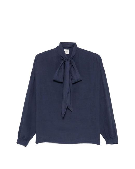 19.61 MILANO Blue Evelin Tie-Neck Long-Sleeve Blouse