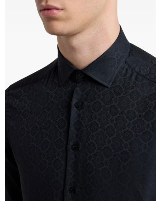 Etro Blue Jacquard Cotton Shirt With Medallion Pattern for men