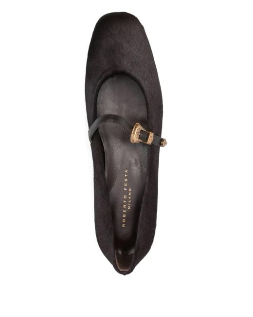 Roberto Festa Black Buckle-Detail Ballet Flats