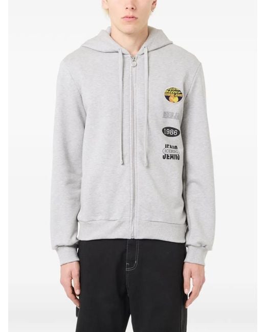 Iceberg Gray Logo-Patch Zip-Up Hoodie for men
