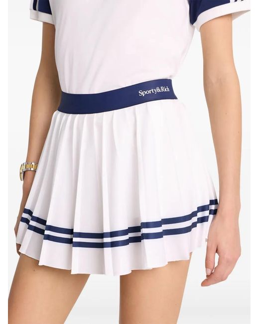 Sporty & Rich Blue Logo-Print Pleated Skirt