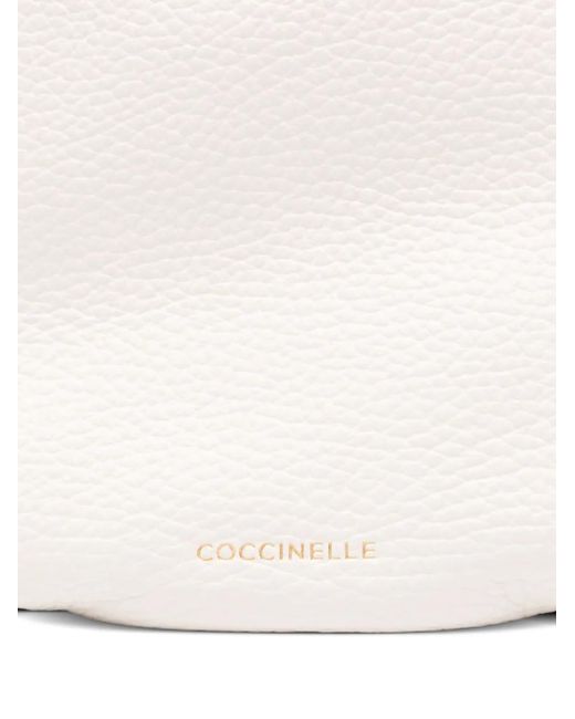 Coccinelle White Malory Drawstring Leather Bucket Bag