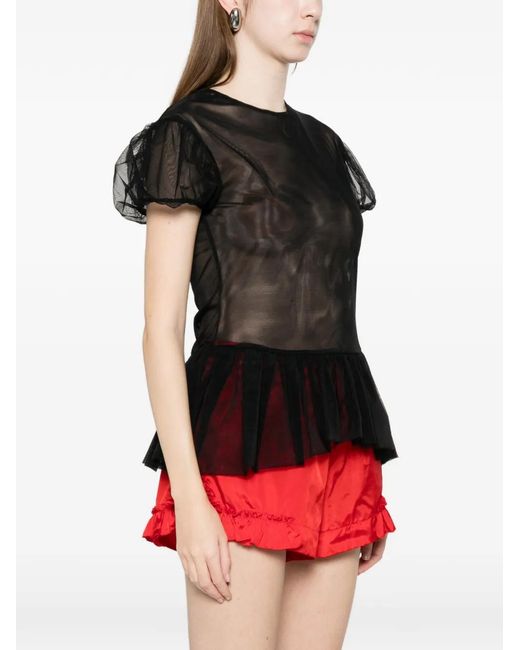 Simone Rocha Black Ruffled Puff-Sleeve Top