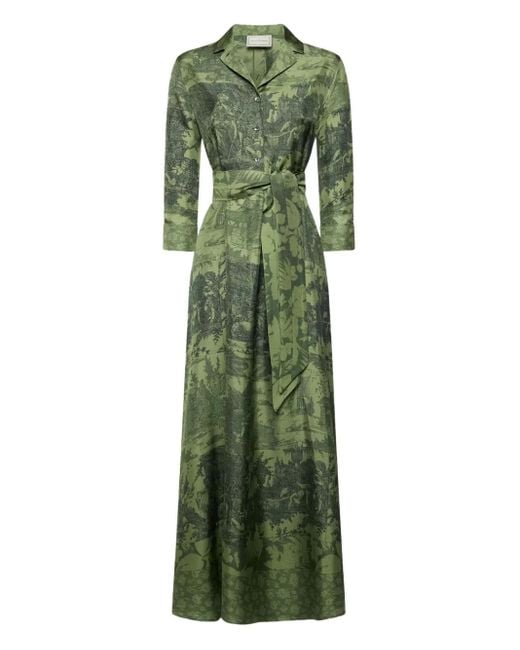 Pierre Louis Mascia Green Landscape-Print Shirt Maxi Dress