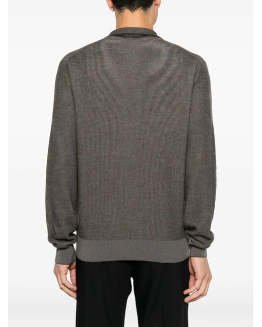 Brioni Gray Ribbed-Knit Long-Sleeve Sweater for men