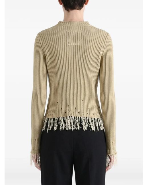 Uma Wang White Distressed-Effect Fringed Sweater