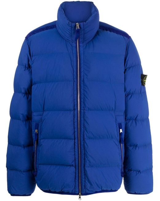 Stone Island Blue Compass-appliqué Quilted Jacket for men