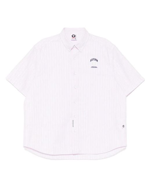 Aape By A Bathing Ape White Aapenow Moonface-Logo Striped Shirt for men