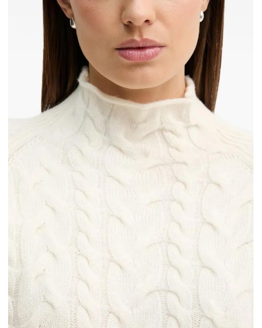 Benetton White Cable-Knit Roll-Neck Sweater