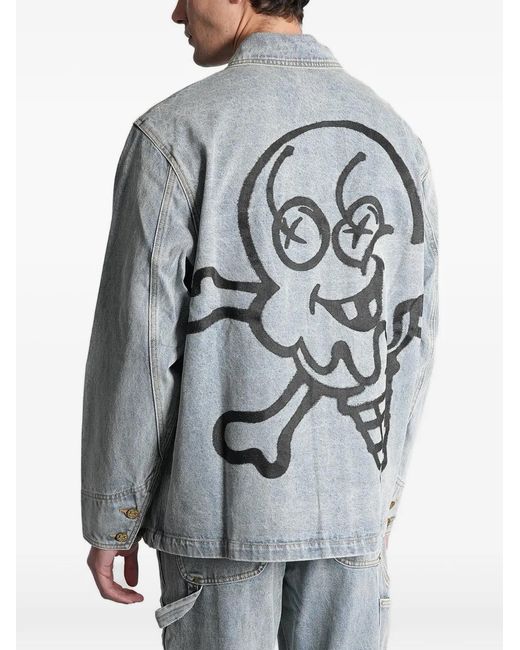 ICECREAM Blue Graphic-Print Denim Jacket for men