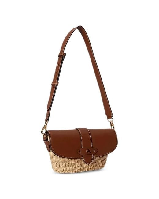 Ralph Lauren Brown Lynden Buckle Textured Tote Bag