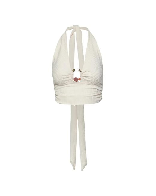 Baobab White Louise Bead-Embellished Halterneck Tank Top
