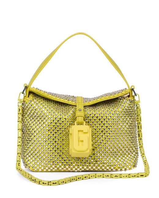 Gcds Yellow Mini Mega Comma Crystal-Embellished Logo-Plaque Shoulder Bag