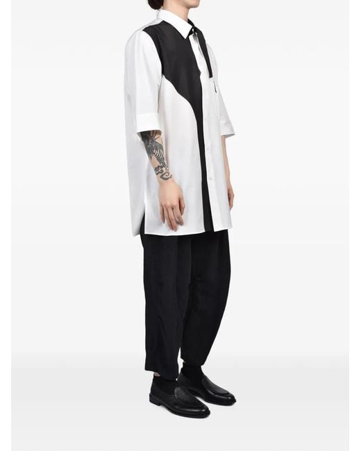 Yohji Yamamoto White Two-Tone Short-Sleeved Shirt for men