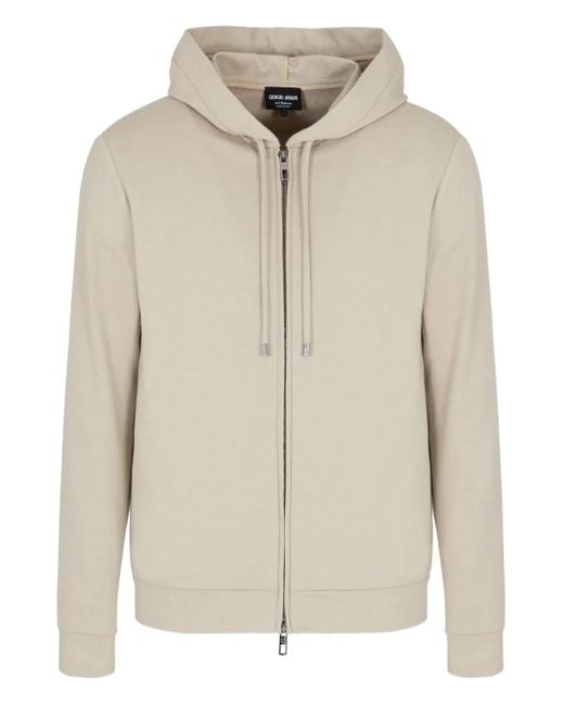 Felpa Con Cappuccio E Zip di Giorgio Armani in Natural da Uomo