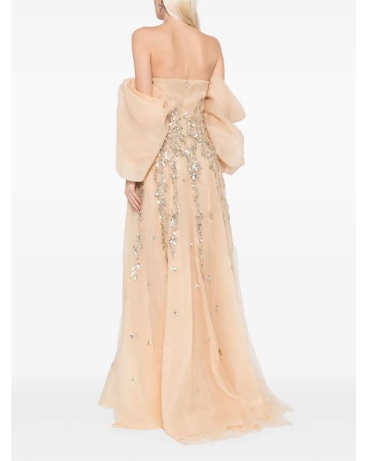 Saiid Kobeisy Natural Off-Shoulder Beaded Dress