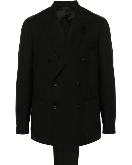 Lardini Black Brooch-detail Double-breasted Suit for men