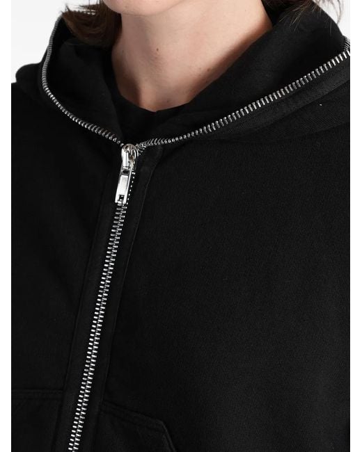 Rick Owens Black Zip-Up Drawstring Hoodie