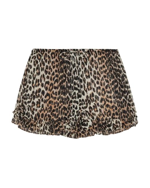Ganni Black Leopard-Print Ruffled Shorts