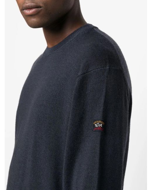 Paul & Shark Blue Fine Ribbed Wool Sweater for men