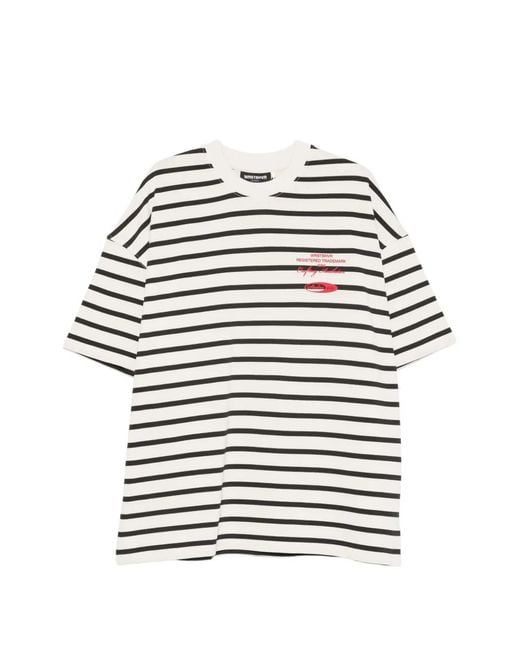 WRSTBHVR White Horizontal-Stripe Logo-Print T-Shirt