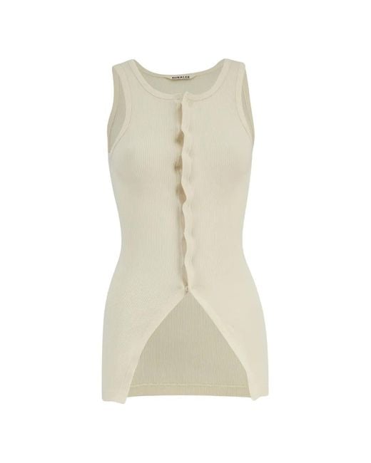 Auralee Natural Ribbed-Knit Tank Top