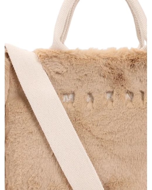 Marni Natural Faux-Fur Top-Handle Tote Bag