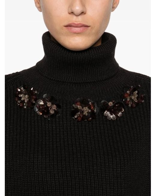 P.A.R.O.S.H. Black Roll-Neck Sequin-Embellished Sweater
