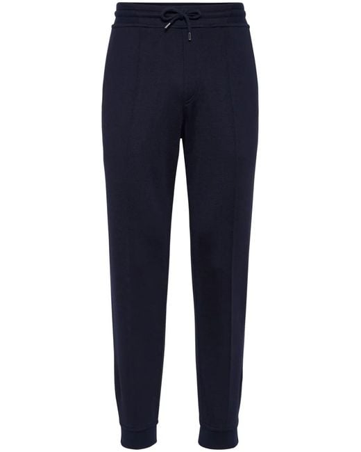 Brunello Cucinelli Blue Pressed-Crease Drawstring Trousers for men