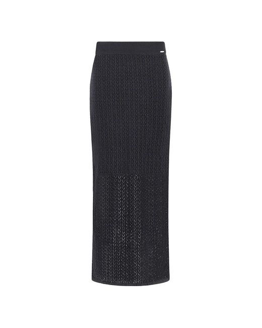 Paul & Shark Black Open-Stitch Knit Maxi Skirt