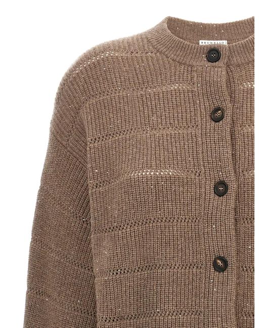 Brunello Cucinelli Brown Rustic Dazzling Net' Cardigan