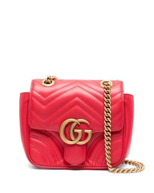 Gucci Red Gg Marmont Mini Leather Shoulder Bag