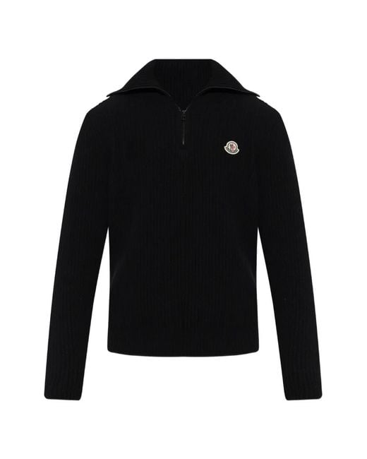Pull Côtelé À Patch Logo Moncler pour homme en coloris Black