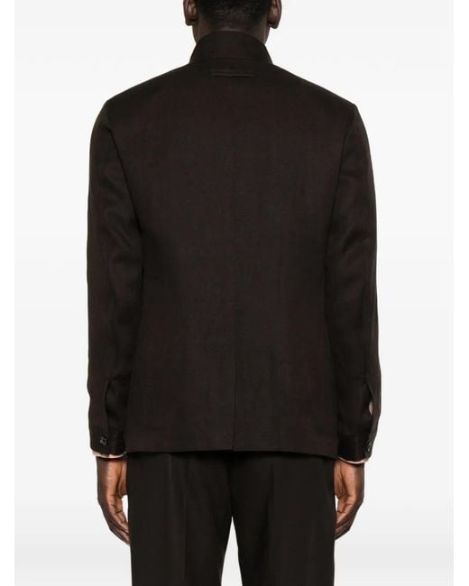 Zegna Black Mandarin-Collar Buttoned Jacket for men