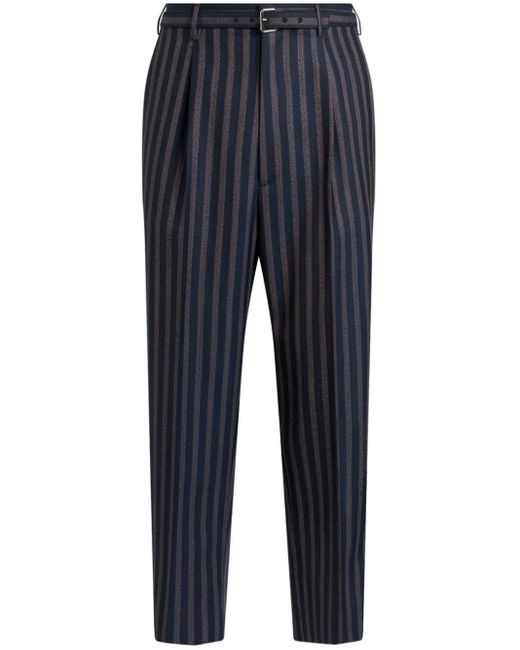 Etro Blue Striped Belted Trousers for men