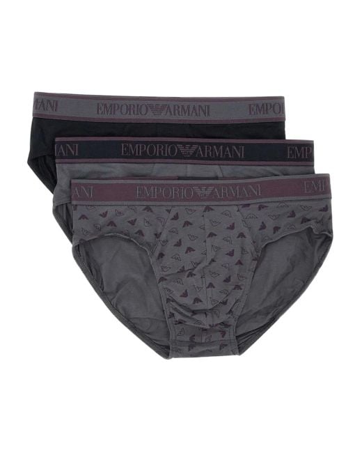 Emporio Armani Gray Logo-Waistband Briefs (Pack Of Three) for men