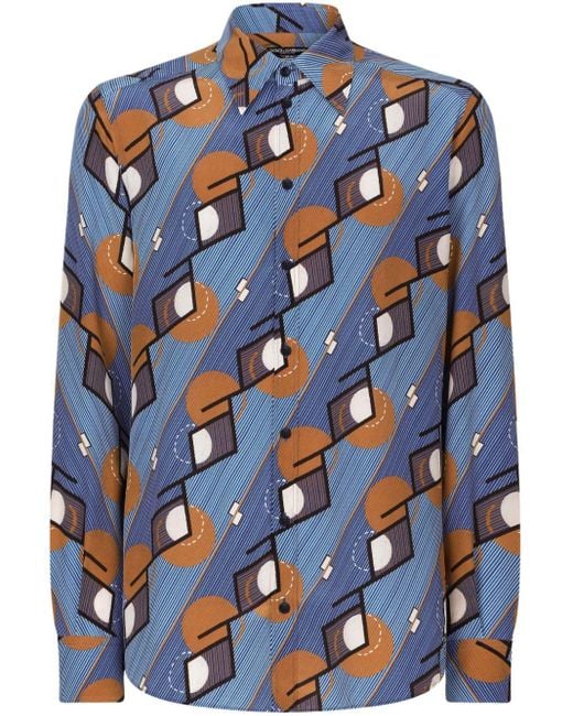 Camicia con stampa geometrica di Dolce & Gabbana in Blue da Uomo