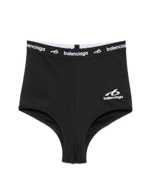 Balenciaga Black Logo-Print High-Waisted Shorts