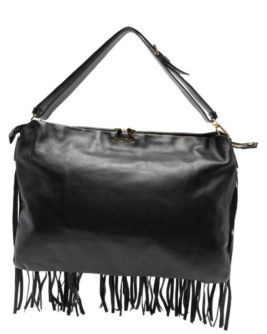 Miu Miu Black Fringe Leather Shoulder Bag