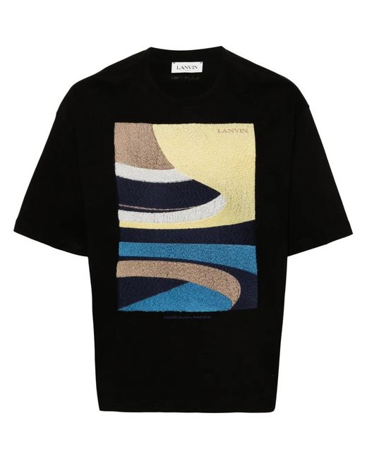 Lanvin Black Daunou-Embroidery Cotton T-Shirt for men